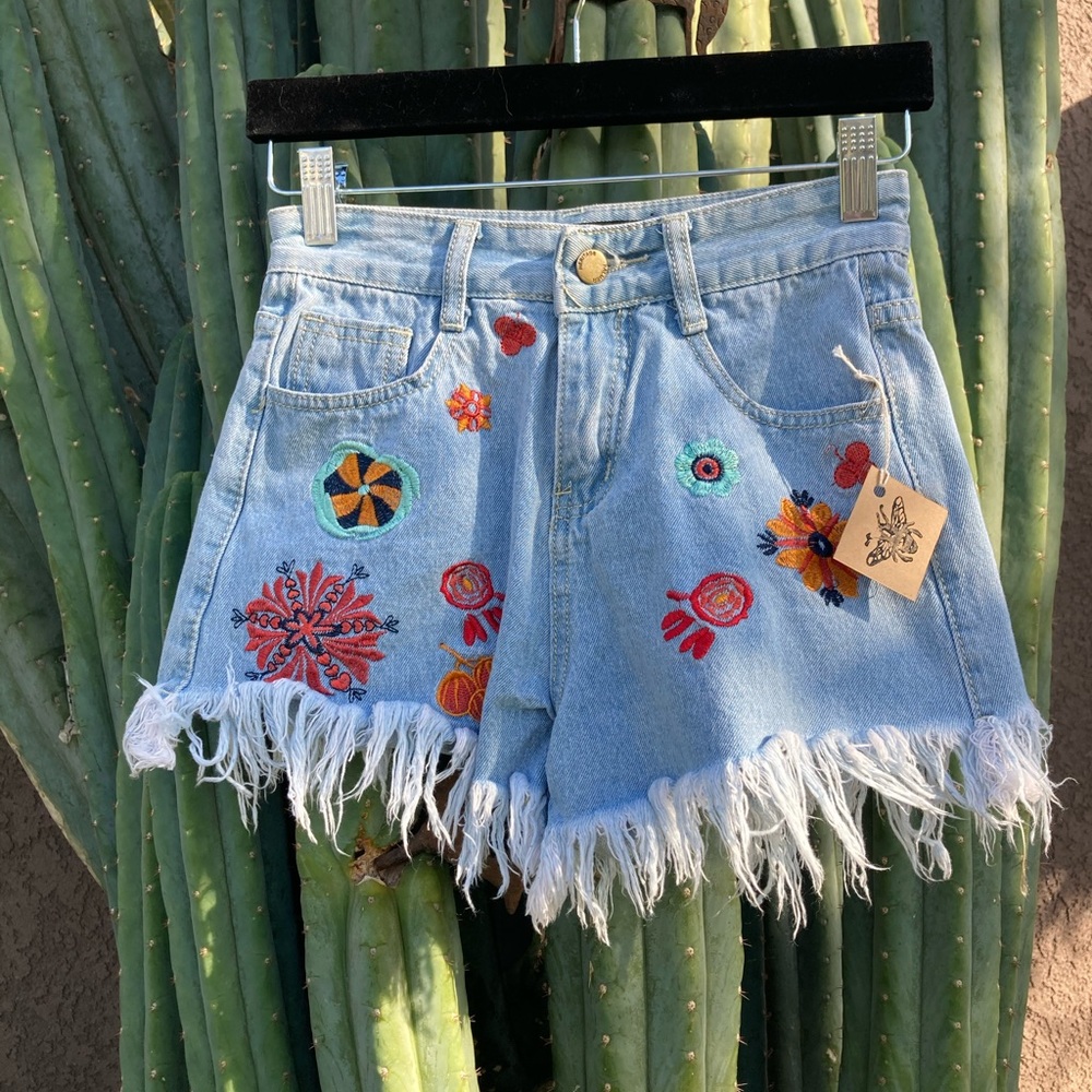 Embroidered jean shorts